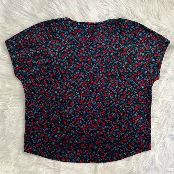 LOFT M L Velvet Ultra Soft Oversized Floral Dolman Sleeve V-Neck Tee in Black - Picture 3 of 12